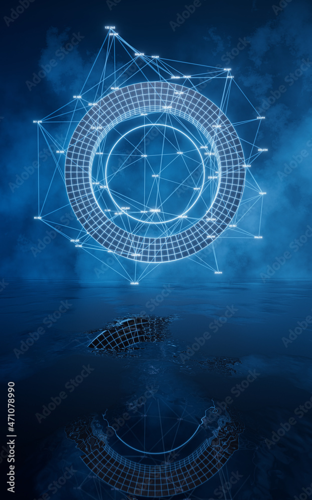 Data lines with mysterious background, 3d rendering.