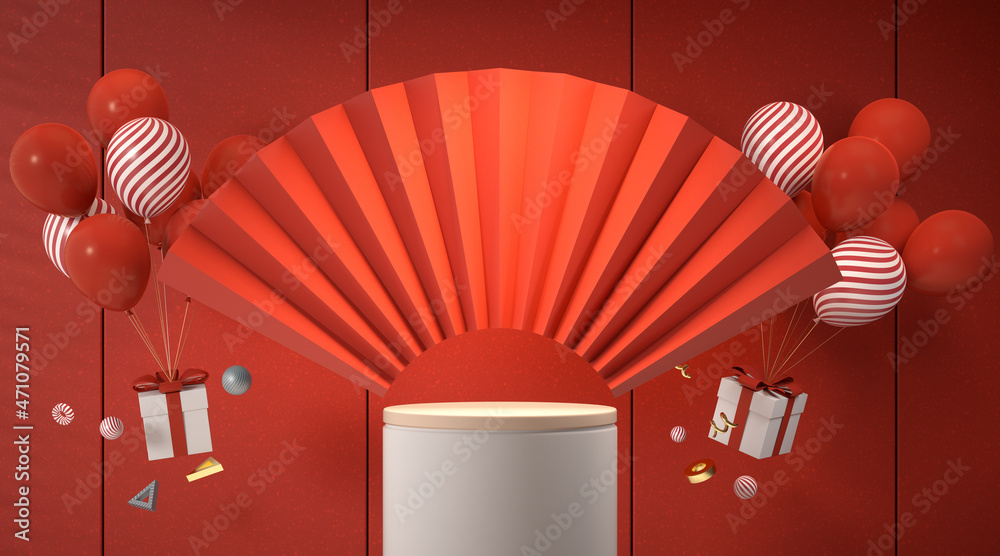 Blank fan with red background, 3d rendering.