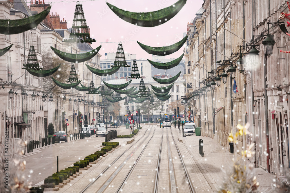 Rue Jeanne dArc at winter during snow in Orleans