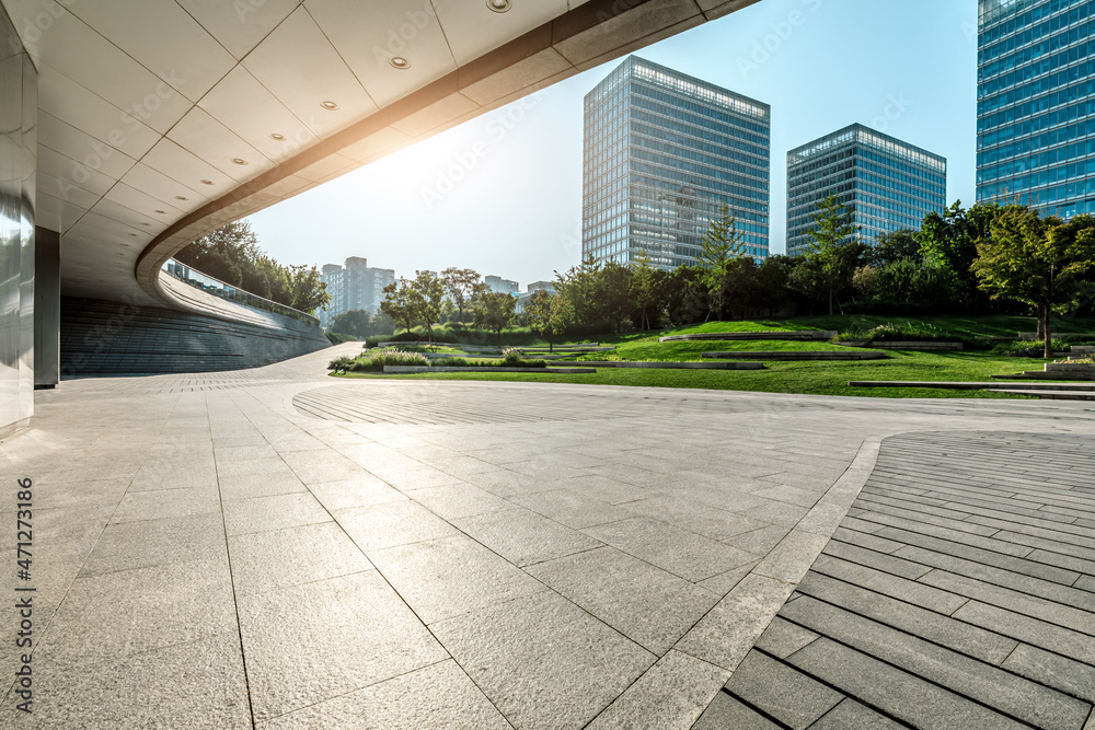 Panoramic skyline and modern commercial office buildings with empty road.empty square floors and cit