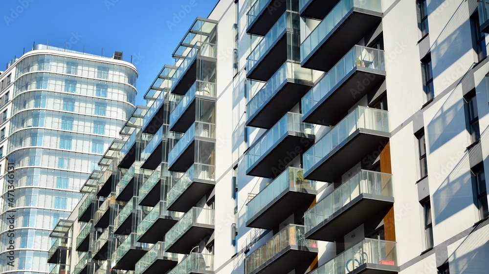 Abstract fragment of contemporary architecture. Residential area in the city, modern apartment build