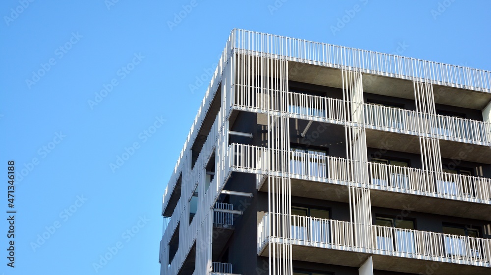 Abstract fragment of contemporary architecture. Residential area in the city, modern apartment build