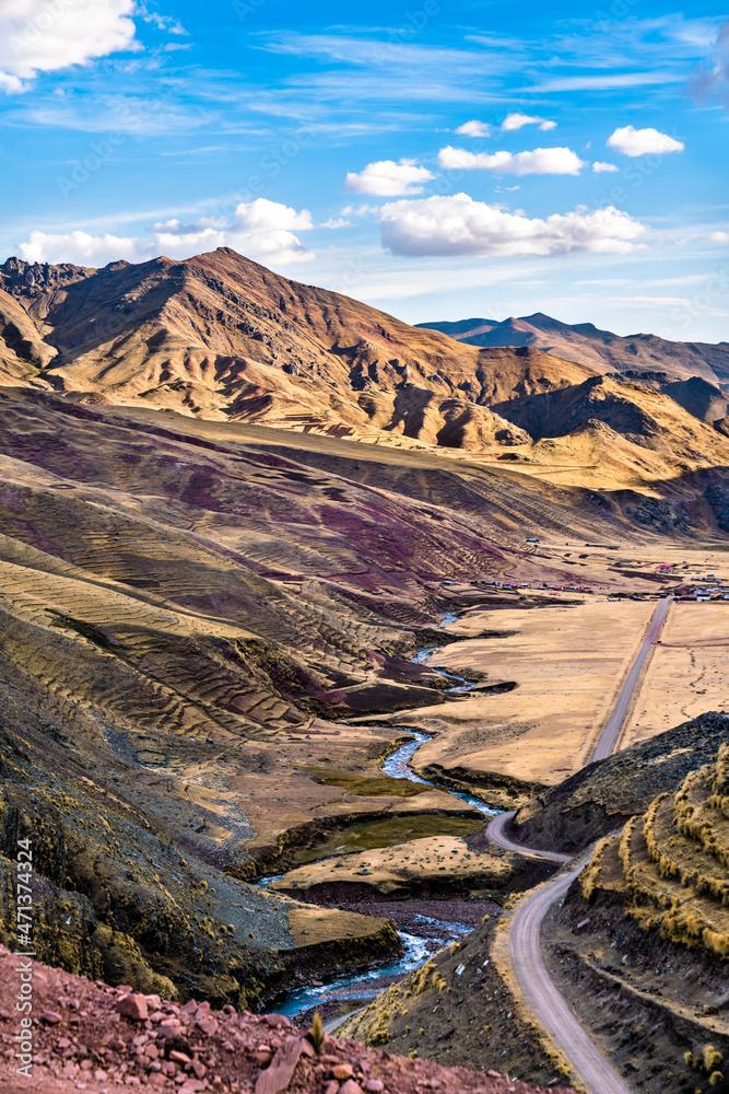 Andean landscape at Vinicunca Rainbow Mountain near Cusco in Peru