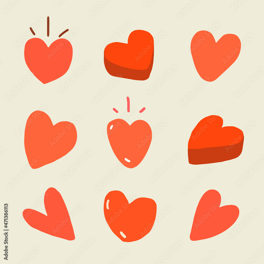 Heart doodle sticker, Valentine鈥檚 day illustration vector set