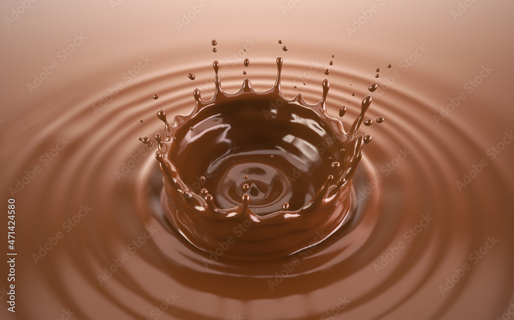 Liquid chocolate crown splash with ripples.