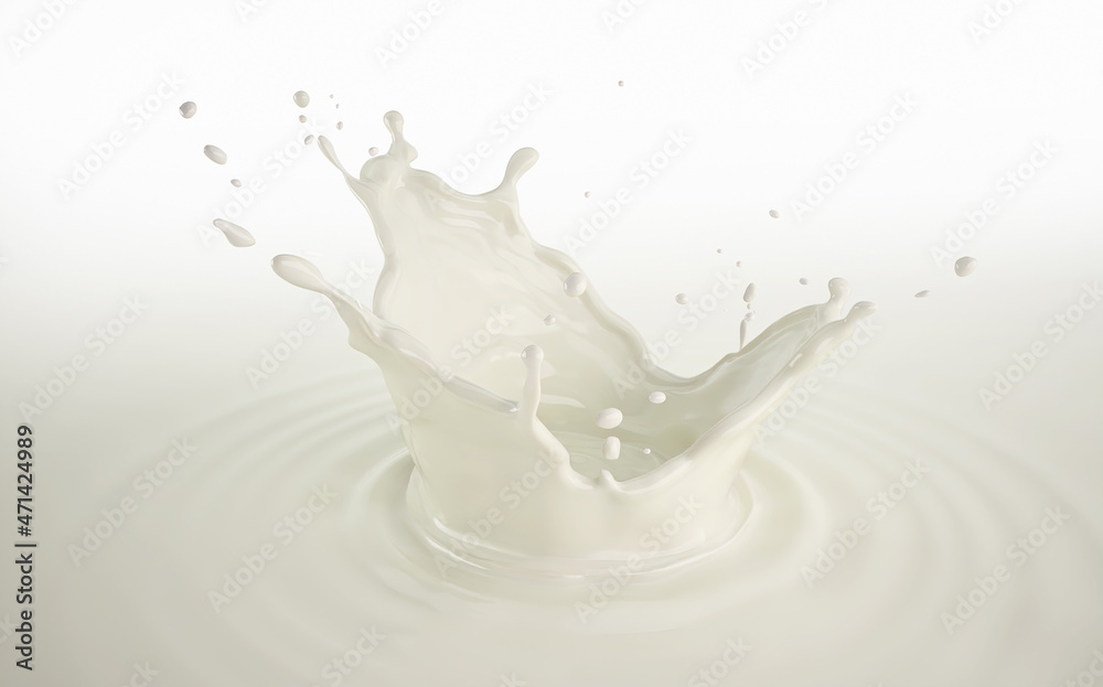 Milk crown splash, splashing in milk pool