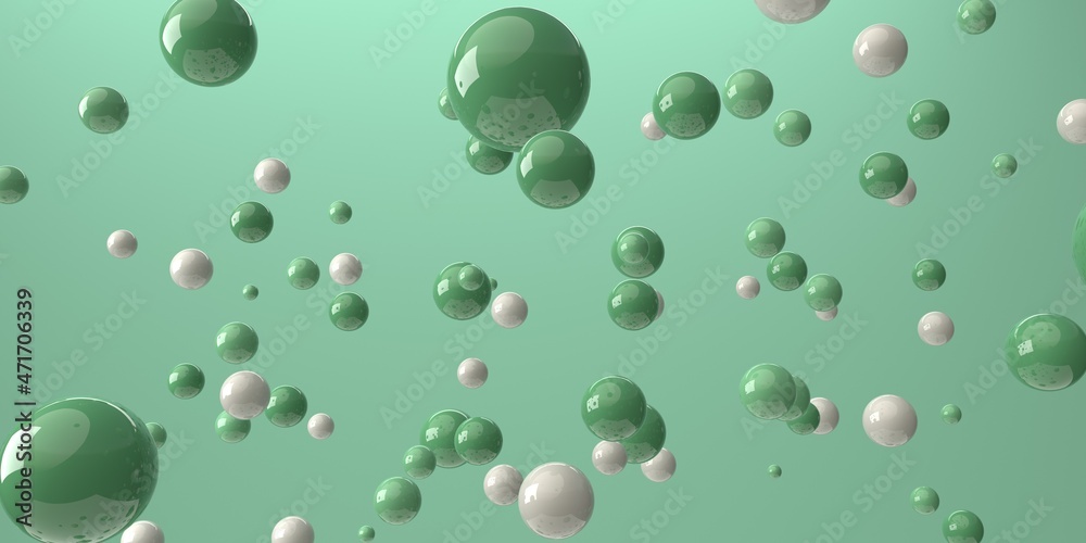 3D render design of flying scattered spheres