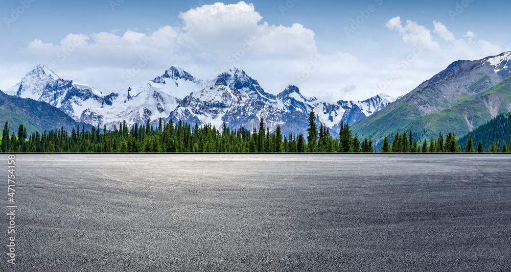 Empty road and snow mountain nature background