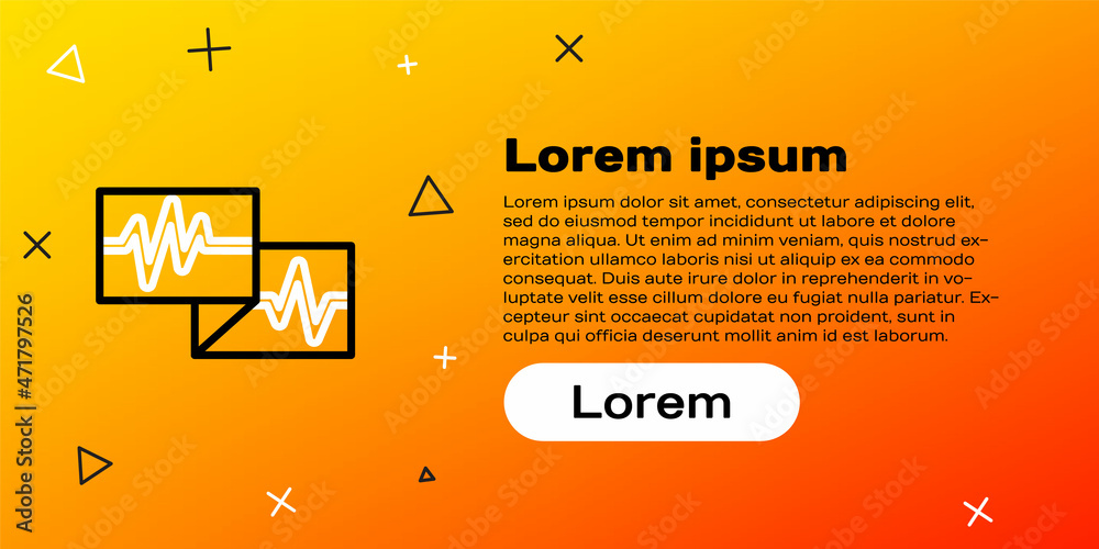 Line Computer monitor with cardiogram icon isolated on yellow background. Monitoring icon. ECG monit