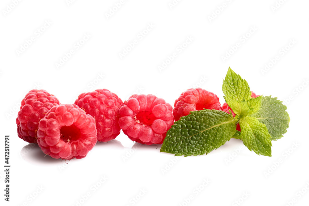 Tasty ripe raspberries on white background