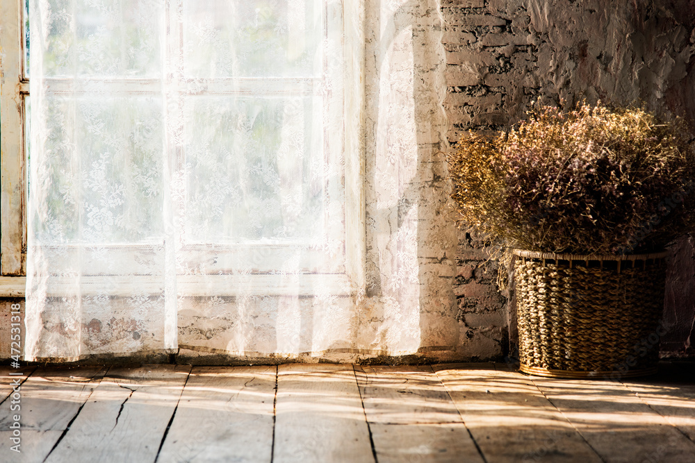 House curtain and the wooden floor