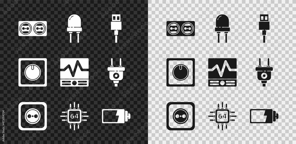 设置电源插座、发光二极管、USB电缆、带微处理器的处理器、CPU、电池