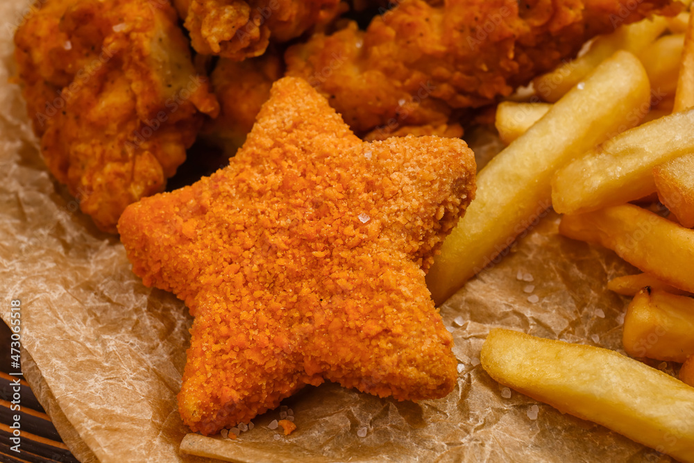 Tasty fast food on table, closeup