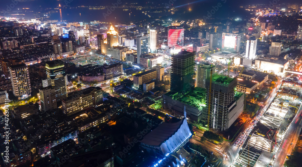 杭州城市夜景航拍