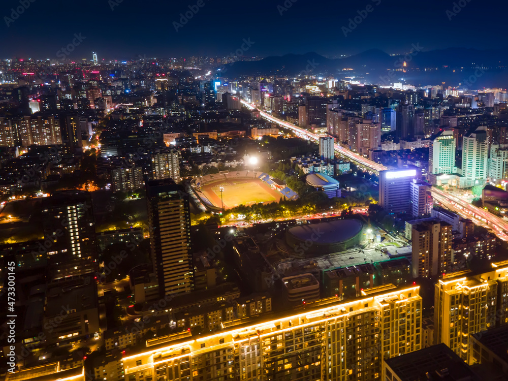 杭州城市夜景航拍