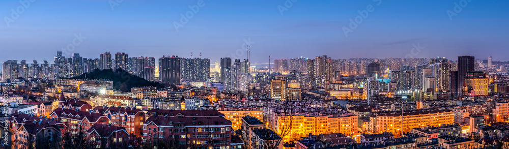 航拍青岛城市夜景