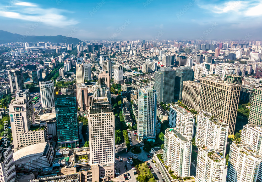 杭州城市建筑景观天际线航拍