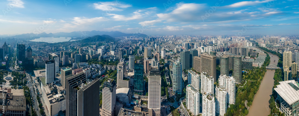 杭州城市建筑景观天际线航拍