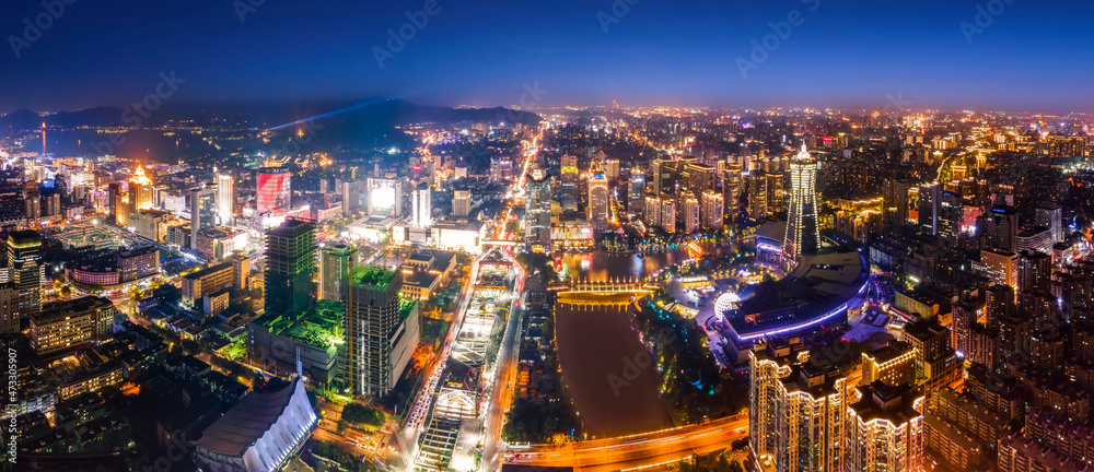 杭州城市夜景航拍