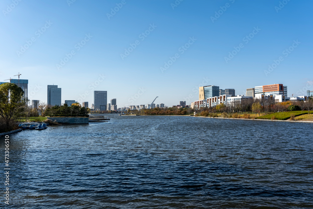 航拍青岛高新区城市风光