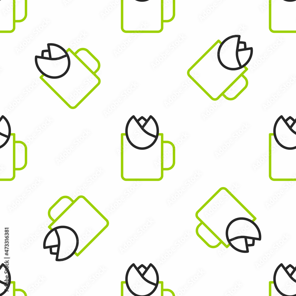 Line Cup of tea with rose icon isolated无缝图案，白色背景。Vector