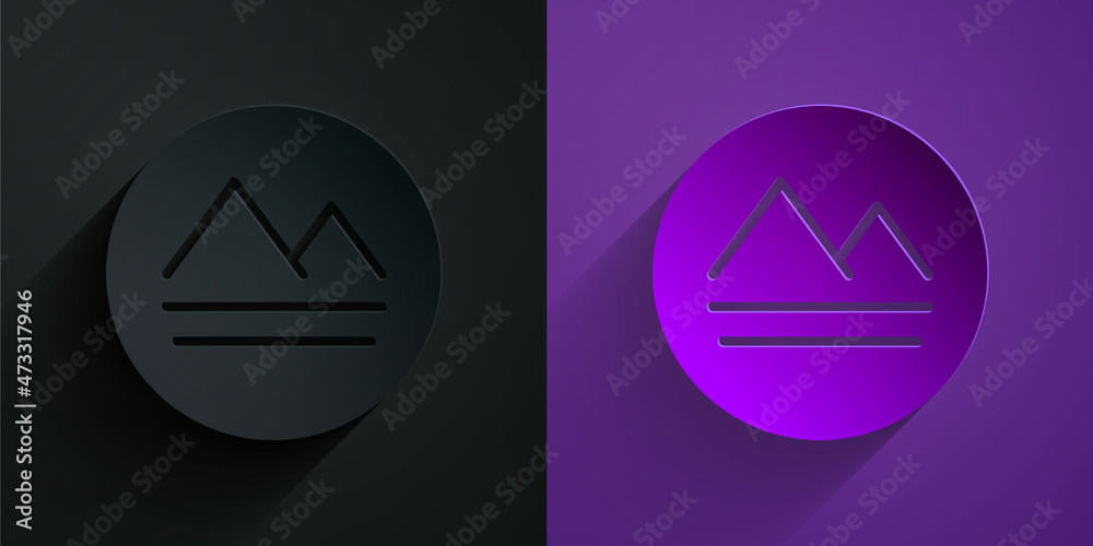 Paper cut Earth element of the symbol alchemy icon isolated on black on purple background. Basic mys