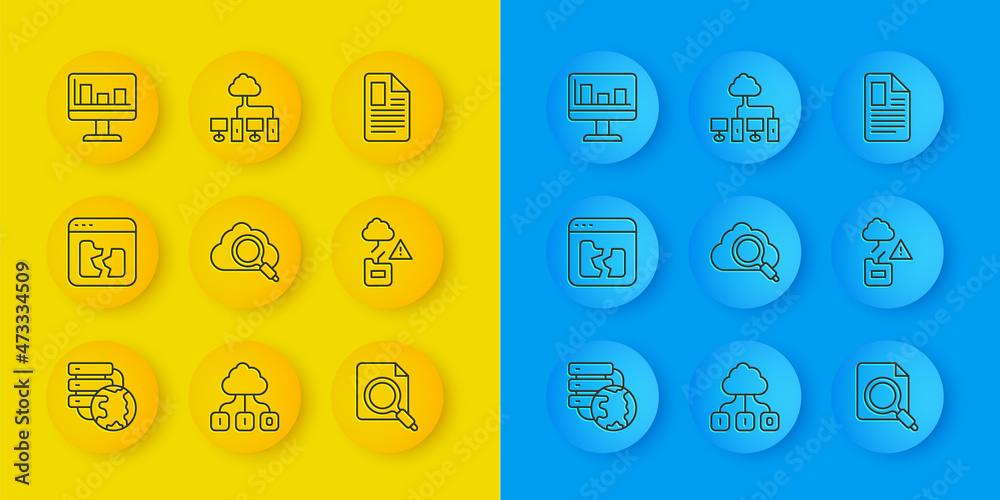 Set line Network cloud connection, Broken file, Search computing, concept with folder, Cloud technol