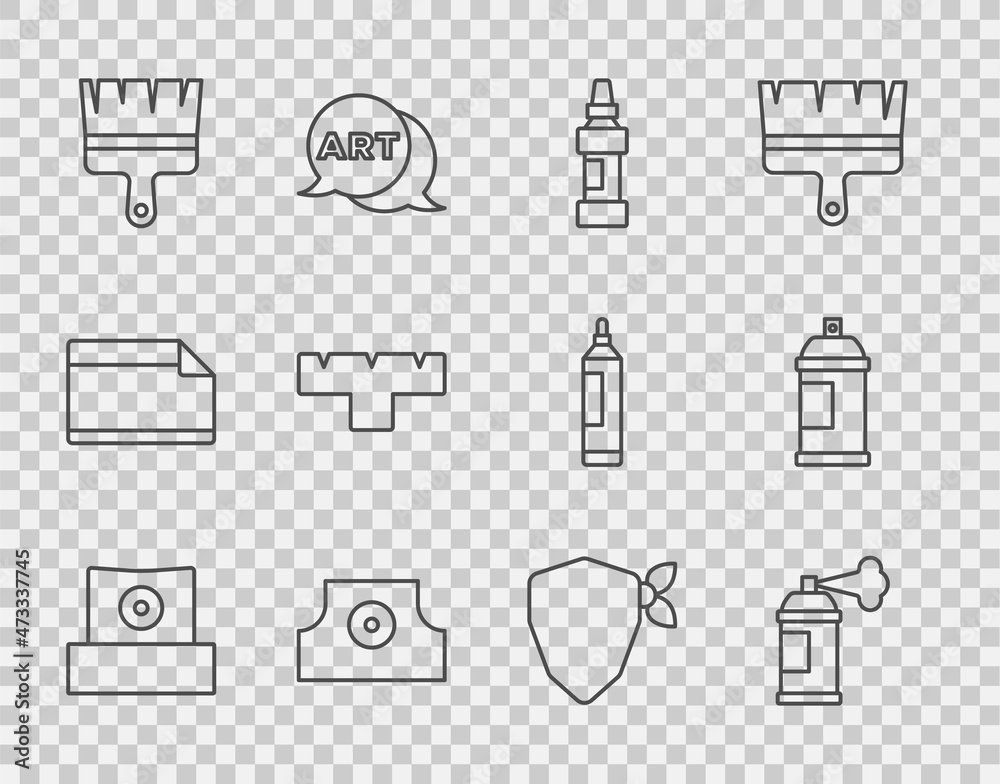 Set line Spray can喷嘴帽，喷漆，记号笔，刷子，附件，Vandal和icon.Vvector