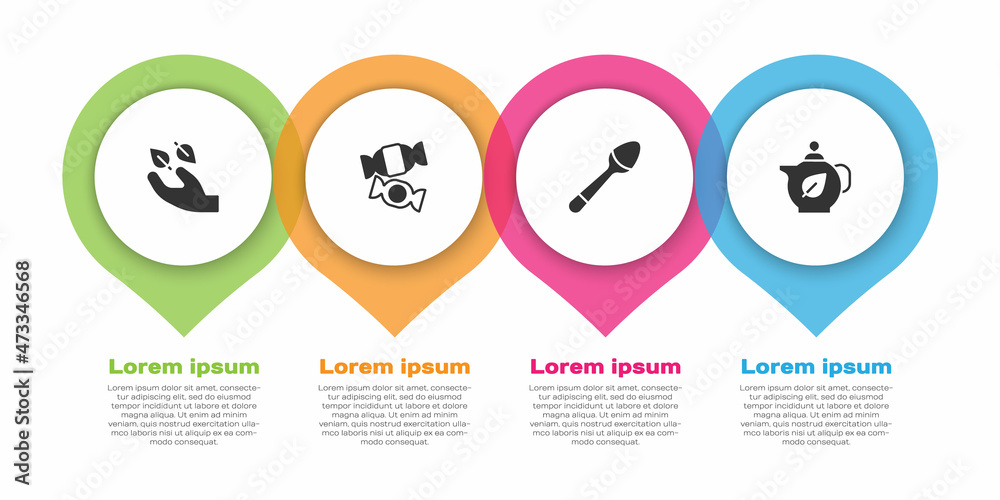用.商业信息图形模板.Vector设置茶叶、糖果、茶匙和茶壶