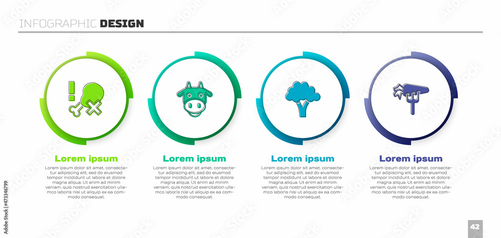 无鸡腿、牛头、西兰花和胡萝卜。商业信息图模板。矢量