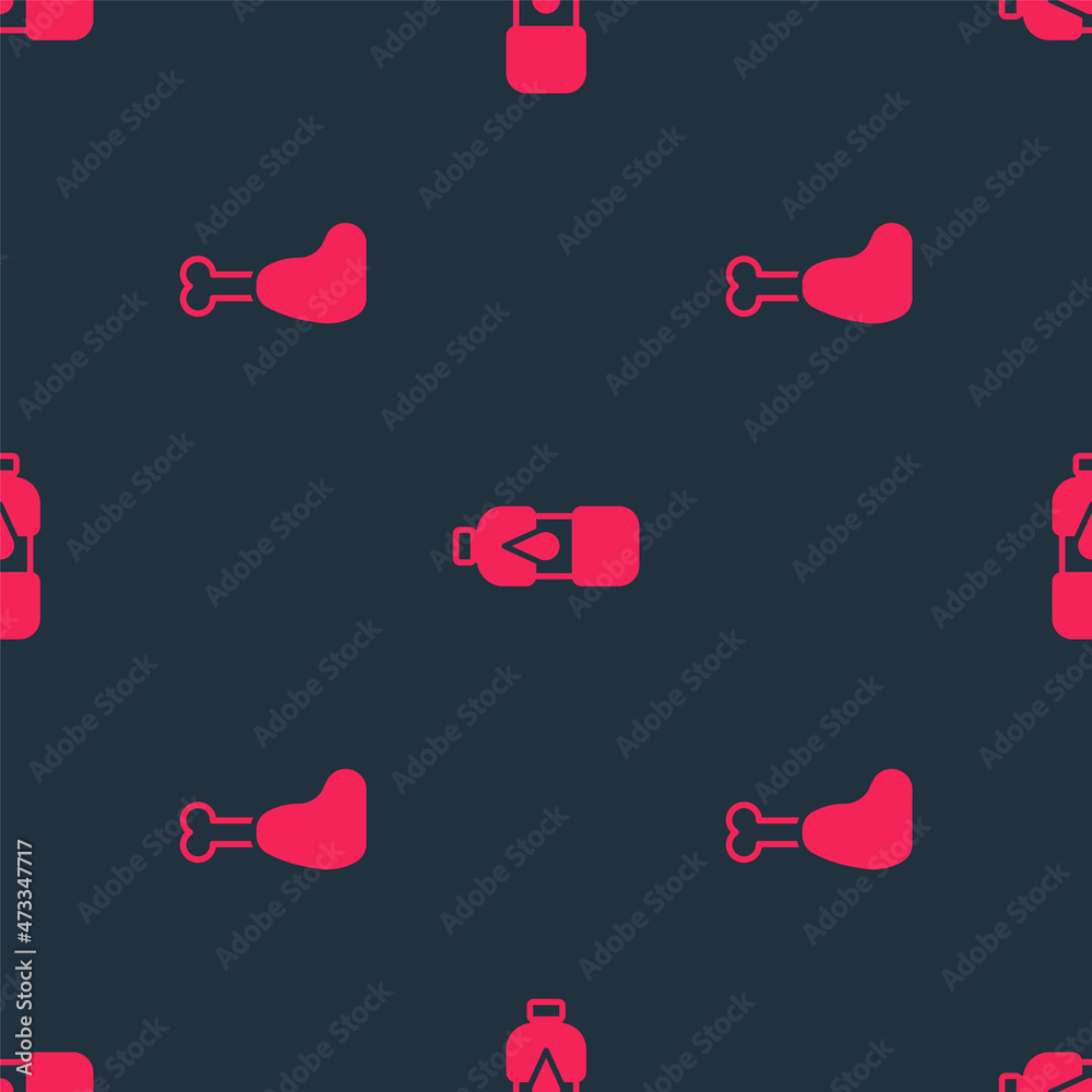 Set Chicken leg and Bottle of water on seamless pattern. Vector