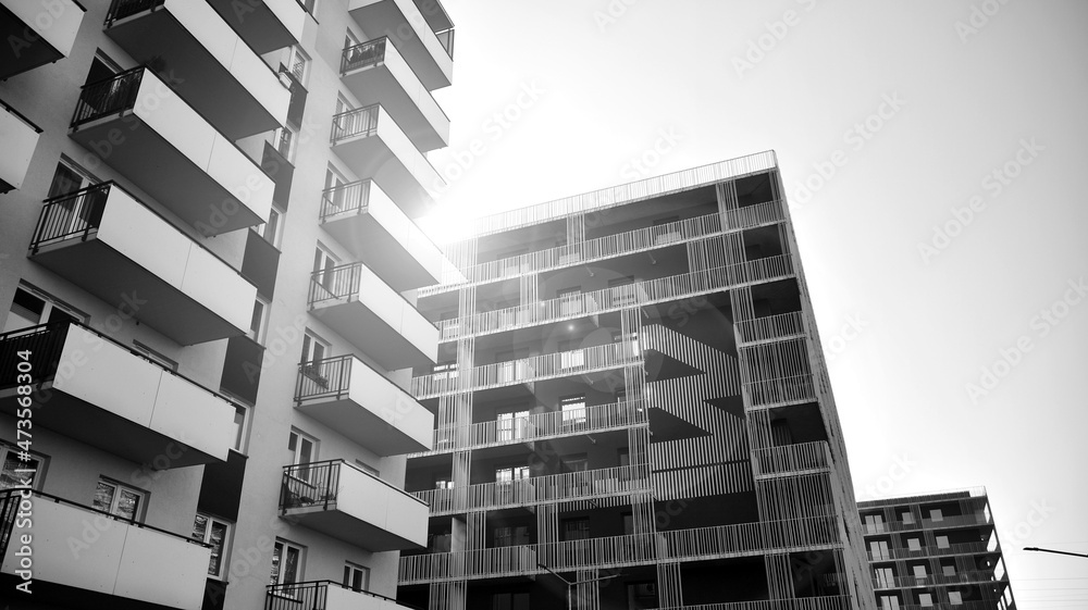 Abstract fragment of contemporary architecture. Residential area in the city, modern apartment build