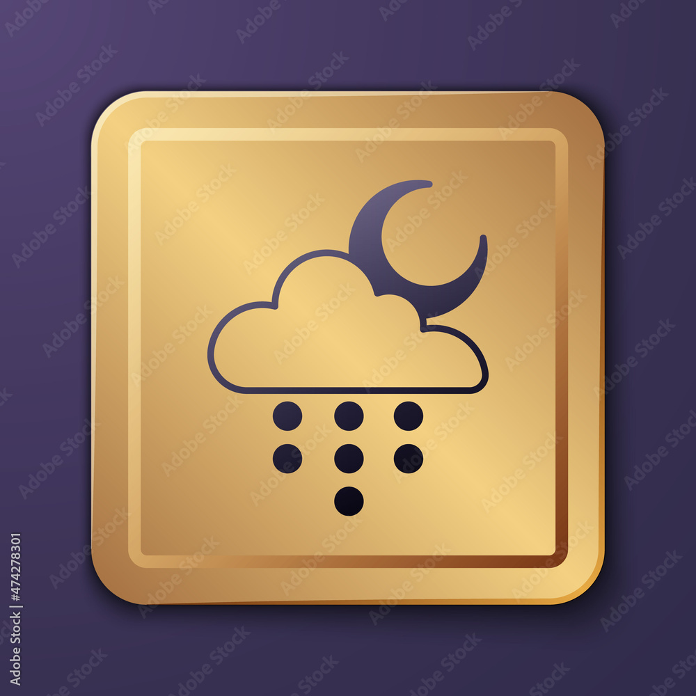 Purple Cloud with rain and moon icon isolated on purple background. Rain cloud precipitation with ra