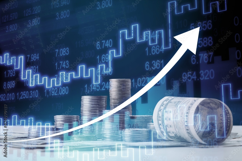 Global finance and stock market charts and economic growth trends.