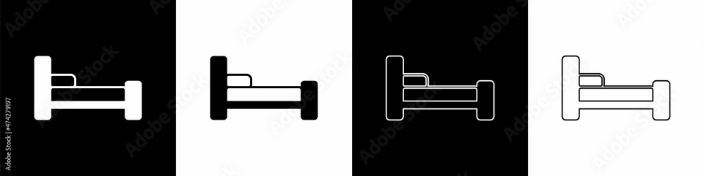 设置床图标隔离在黑白背景上。矢量