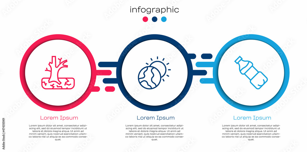 设定枯萎树、全球变暖和水瓶。商业信息图模板。矢量