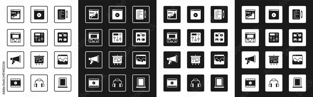 Set Scenario, Sound mixer controller, Video recorder laptop, Histogram graph photography, Storyboard