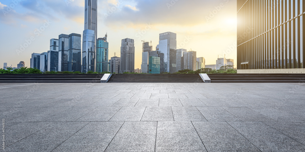 Panoramic skyline and modern commercial office buildings with empty road. empty square floors and ci