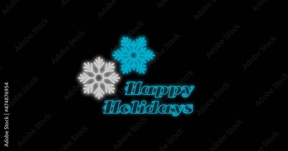 Digital composite of happy holidays text and snowflakes with copy space on black background