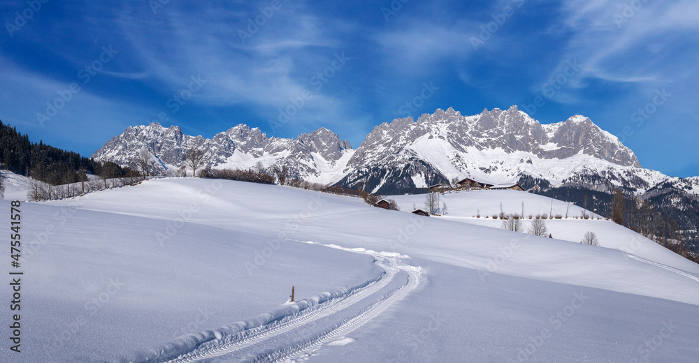 Idylic冬季景观，Wilder Kaiser，Kitzbuehel，Tyrol，奥地利