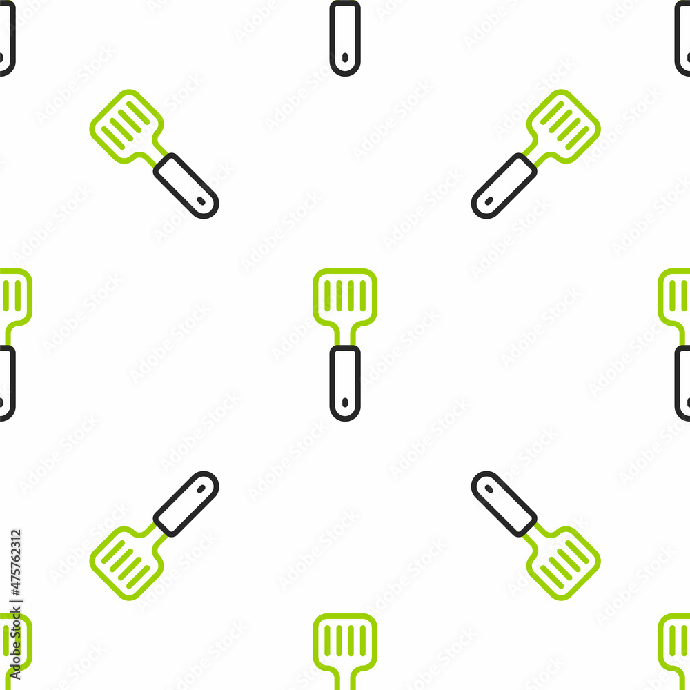 Line Spatula icon isolated seamless pattern on white background. Kitchen spatula icon. BBQ spatula s