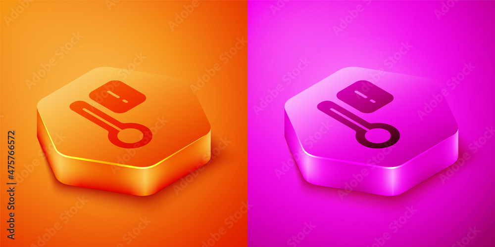 Isometric Sauna thermometer icon isolated on orange and pink background. Sauna and bath equipment. H