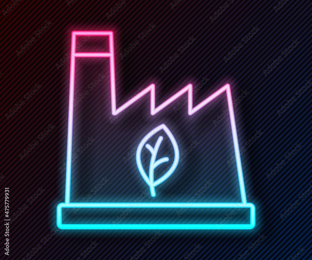 Glowing neon line Plant recycling garbage icon isolated on black background. Vector