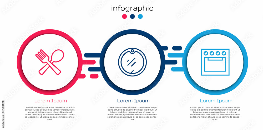 设置线交叉叉和勺子，砧板和烤箱。商业信息图模板。矢量