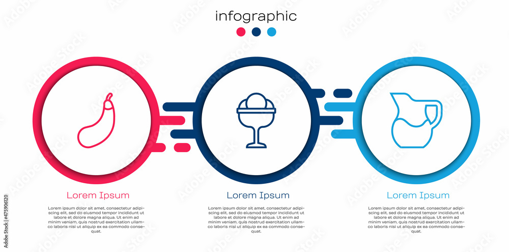 设置茄子、碗里的冰淇淋和牛奶杯。商业信息图模板。Vec