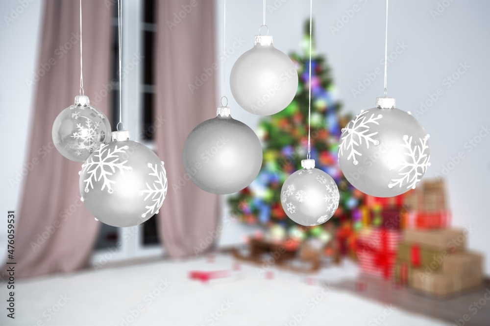 Ð¡hristmas tree decorations set, glass balls hanging on thread collection,