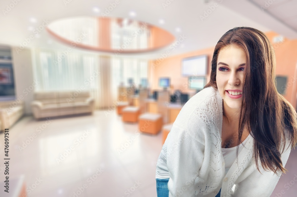 Photo of minded girl think thoughts look on the background