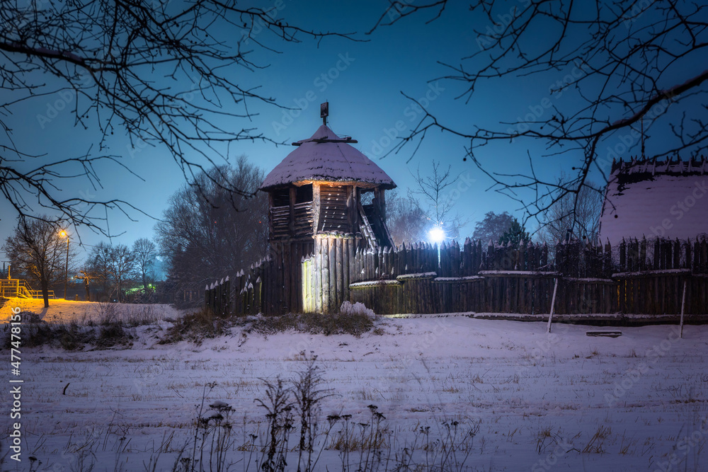 The settlement of Trade Factory in Pruszcz Gdanski at winter, Poland.