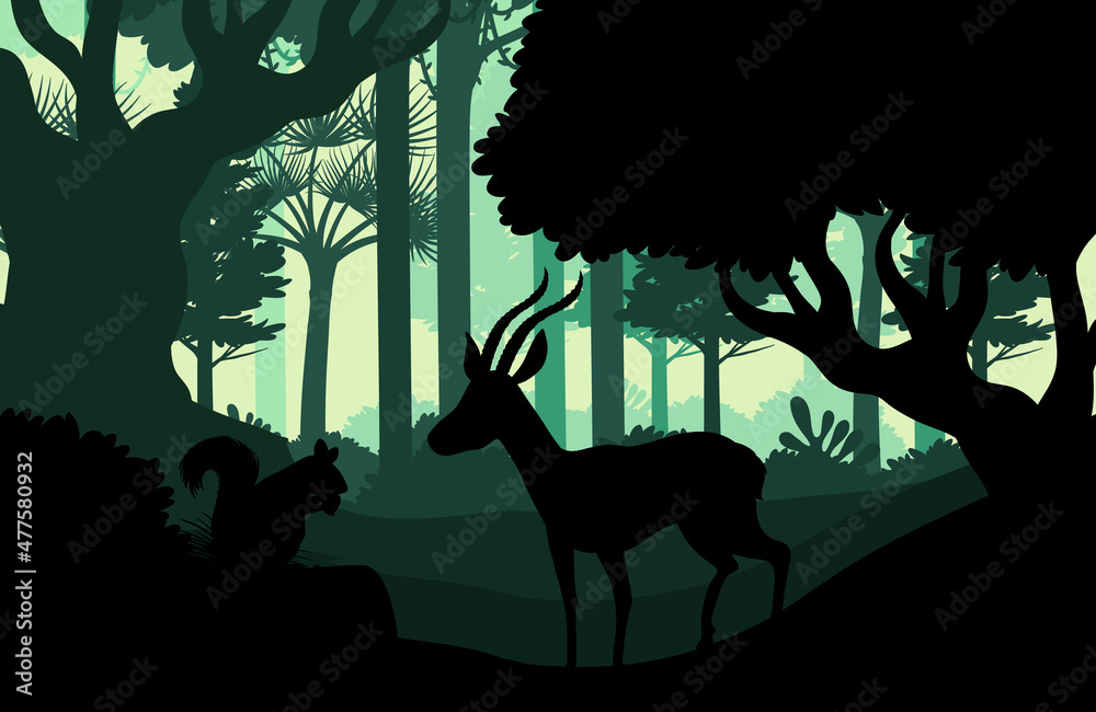 Silhouette dark forest landscape background