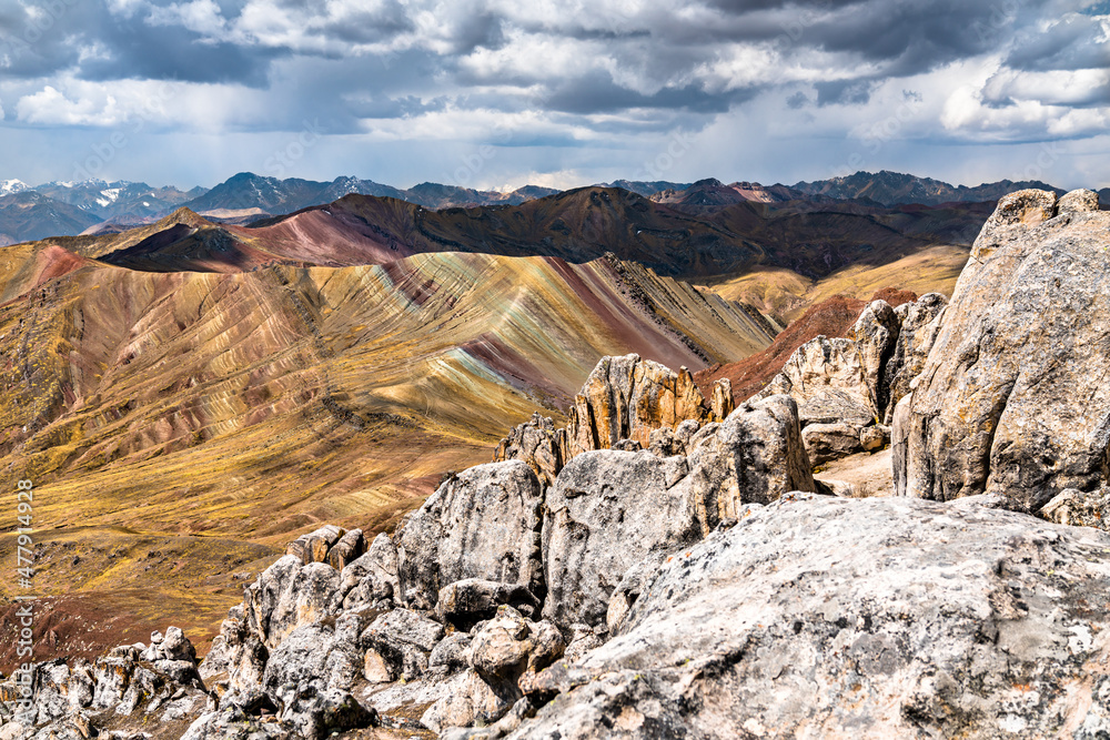 Stone forest at Palccoyo Rainbow Mountains near Cusco in Peru